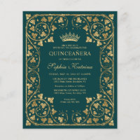 Cheap Glam Emerald Green Gold Tiara Quinceanera