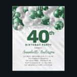 Cheap Green Silver Balloon Glitzer 40. Geburtstag Flyer<br><div class="desc">Moderner Glam Emerald Green Silver Ballon Glitzer Sparkle jedes Alter Geburtstag Einladung</div>