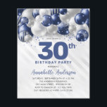 Cheap Navy Blue Silver Ballon Glitzer Geburtstag Flyer<br><div class="desc">Moderner Glam Navy Blauer Silberballon Glitzer Sparkle jedes Alter Geburtstag Einladung</div>