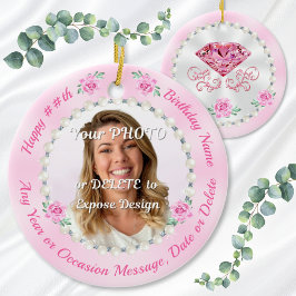 Cheap, Personalized Photo Birthday Ornaments, Pink Keramik Ornament