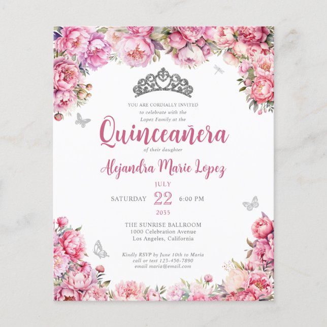 Cheap Pink Silver Glitzer Tiara Quinceañera Flyer (Vorne)