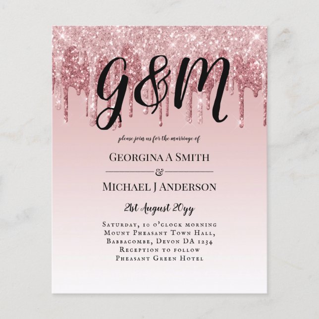 CHEAPEST Rose Gold Pink Glitzer Hochzeit (Vorderseite)