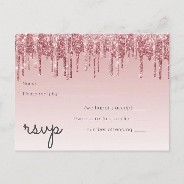 CHEAPEST Rose Gold Pink Glitzer Hochzeit Einladungspostkarte (Vorderseite)