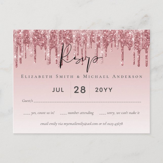 CHEAPEST Rose Gold Pink Glitzer Hochzeit Postkarte (Vorderseite)