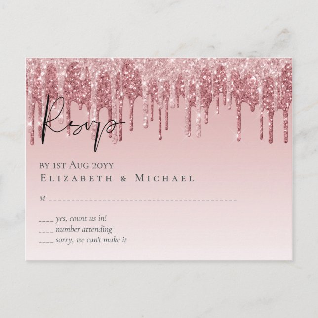 CHEAPEST Rose Gold Pink Glitzer Hochzeit Postkarte (Vorderseite)