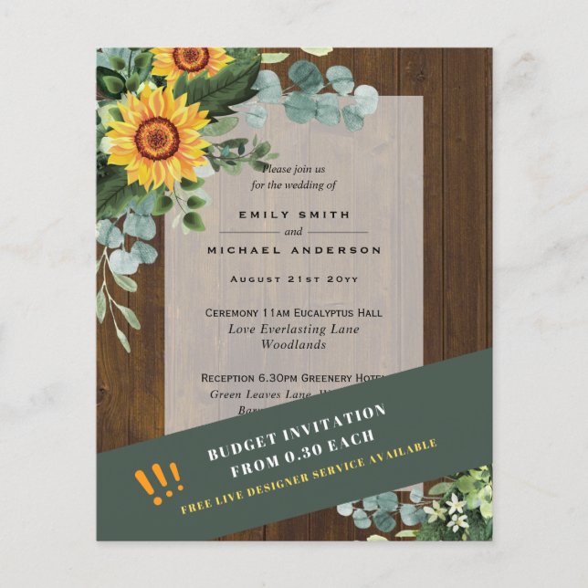 CHEAPEST WEDD INVITATIONS Sonnenblumen Eukalyptus Flyer (Vorne)