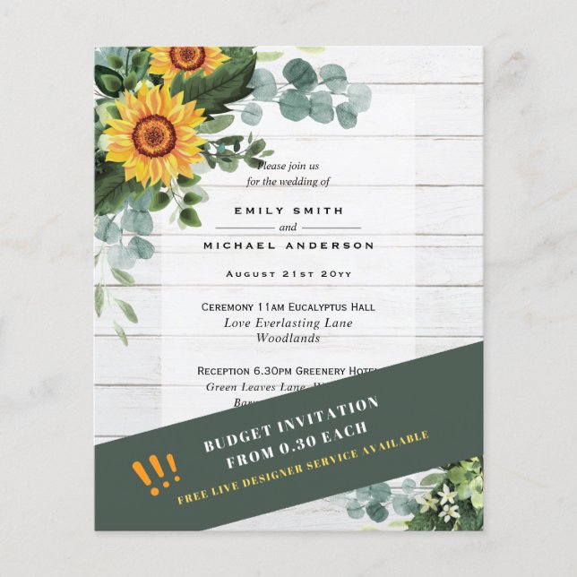 CHEAPEST WEDD INVITATIONS Sonnenblumen Eukalyptus Flyer (Vorne)