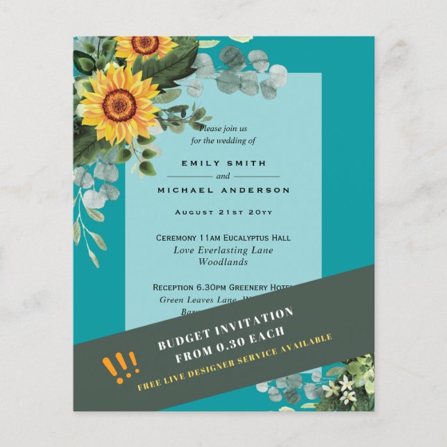 CHEAPEST WEDD INVITATIONS Sonnenblumen Eukalyptus Flyer (Vorne)