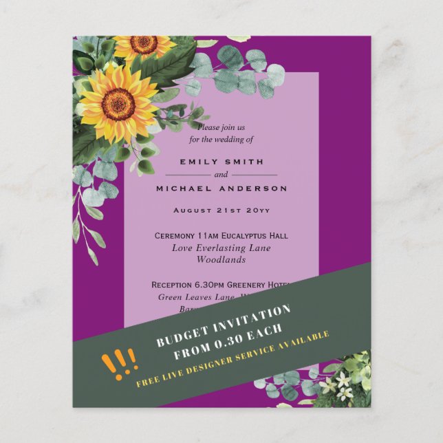 CHEAPEST WEDD INVITATIONS Sonnenblumen Eukalyptus Flyer (Vorne)