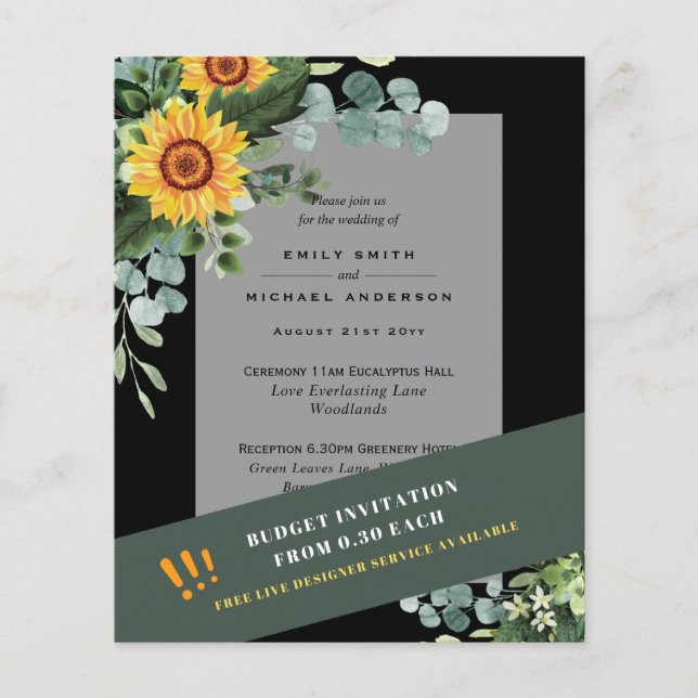 CHEAPEST WEDD INVITATIONS Sonnenblumen Eukalyptus Flyer (Vorne)