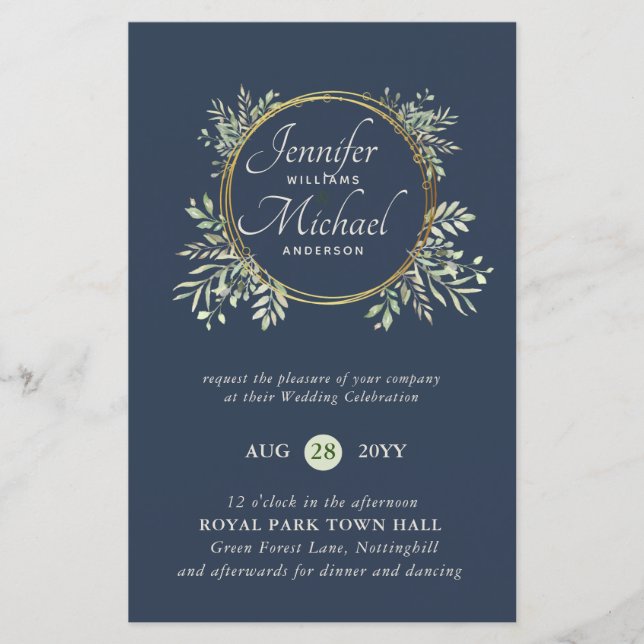 CHEAPEST Wedding Invitation Green Wreath BUDGET (Vorderseite)