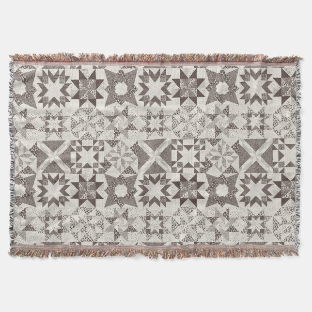 Cheater Traditionelle Patchwork Stars Quilt Black Decke (Vorderseite)