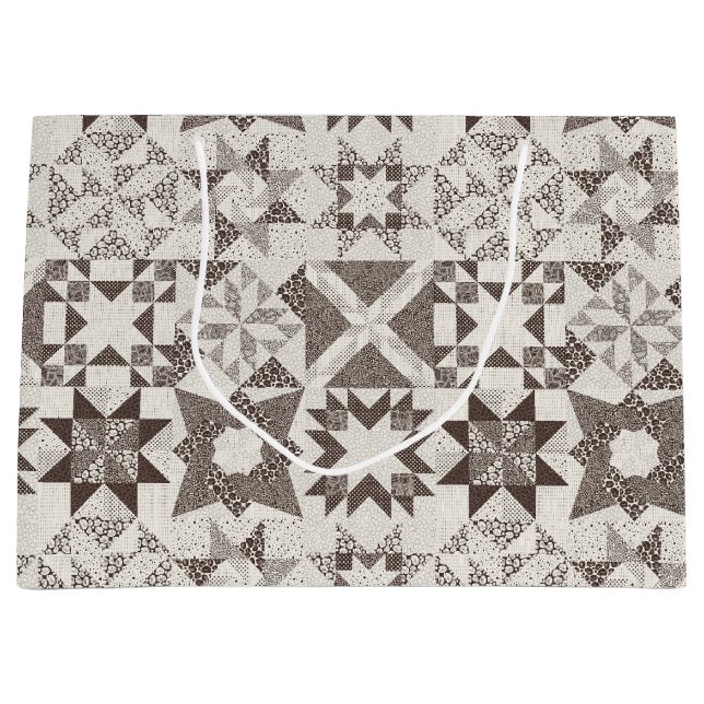 Cheater Traditionelle Patchwork Stars Quilt Black Große Geschenktüte (Vorderseite)