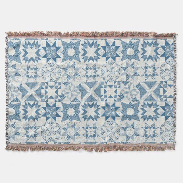 Cheater Traditionelle Patchwork Stars Quilt Blue Decke (Vorderseite)