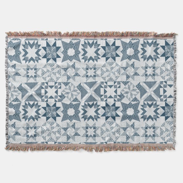 Cheater Traditionelle Patchwork Stars Quilt Blue Decke (Vorderseite)