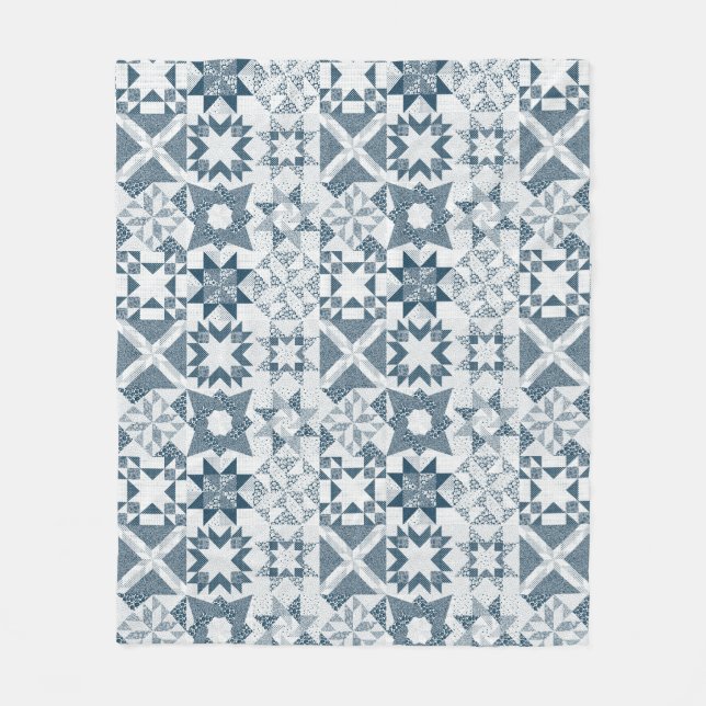Cheater Traditionelle Patchwork Stars Quilt Blue Fleecedecke (Vorderseite)
