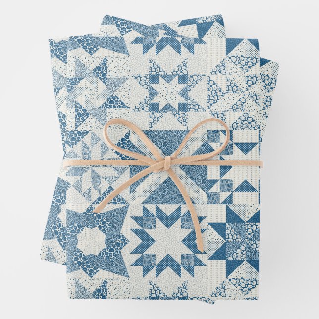 Cheater Traditionelle Patchwork Stars Quilt Blue Geschenkpapier Set (Beispiel)