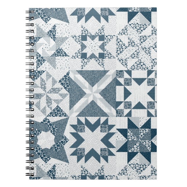 Cheater Traditionelle Patchwork Stars Quilt Blue Notizblock (Vorderseite)