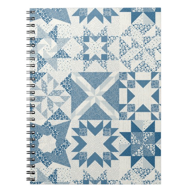 Cheater Traditionelle Patchwork Stars Quilt Blue Notizblock (Vorderseite)