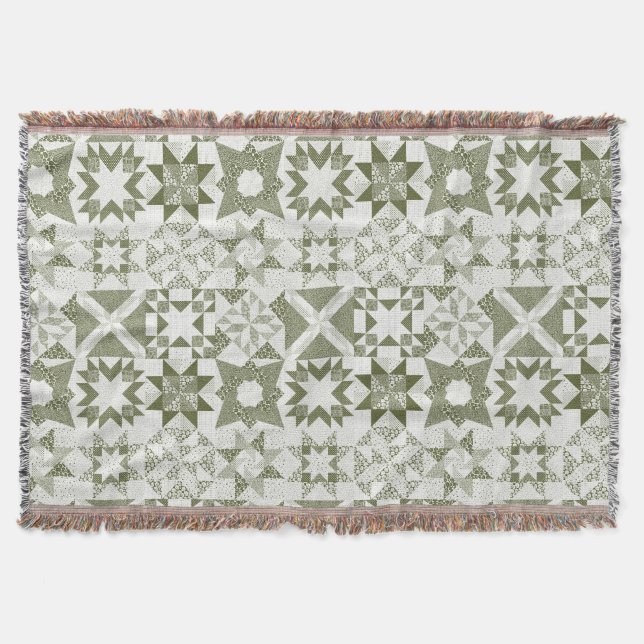 Cheater Traditionelle Patchwork Stars Quilt Green Decke (Vorderseite)