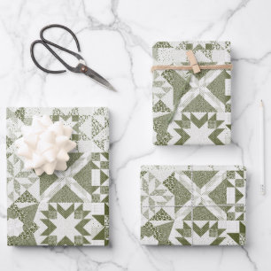 Cheater Traditionelle Patchwork Stars Quilt Green Geschenkpapier Set