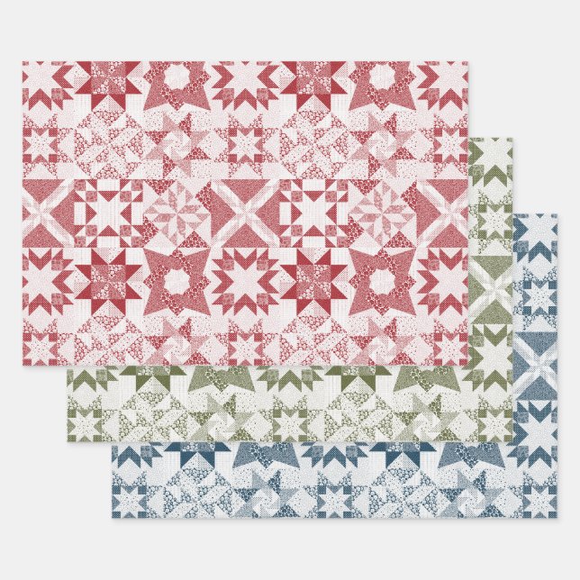 Cheater Traditionelle Patchwork Stars Quilt Mixed Geschenkpapier Set (Set)