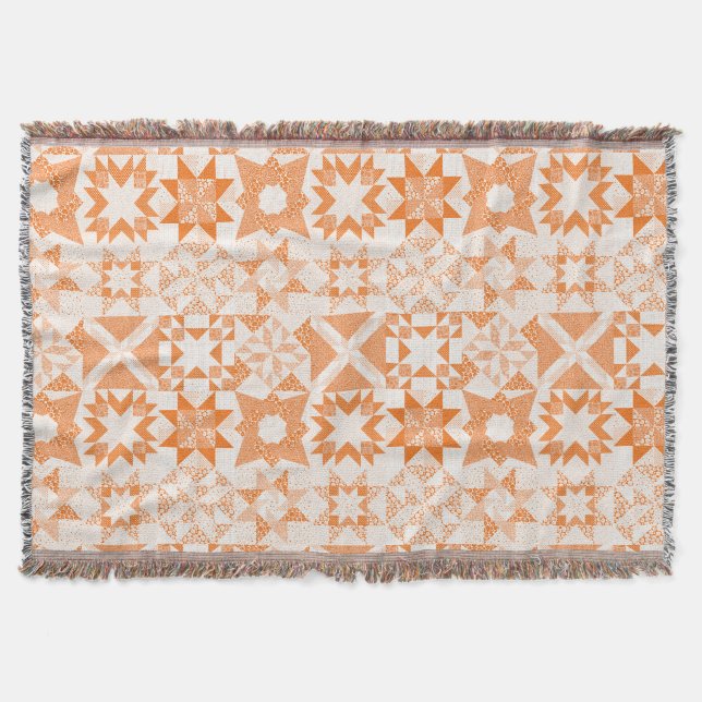 Cheater Traditionelle Patchwork Stars Quilt Orange Decke (Vorderseite)