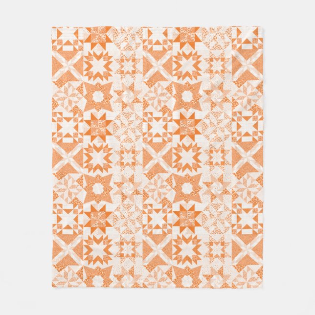 Cheater Traditionelle Patchwork Stars Quilt Orange Fleecedecke (Vorderseite)