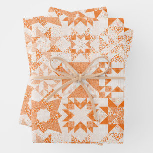 Cheater Traditionelle Patchwork Stars Quilt Orange Geschenkpapier Set