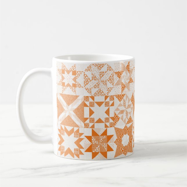 Cheater Traditionelle Patchwork Stars Quilt Orange Kaffeetasse (Links)