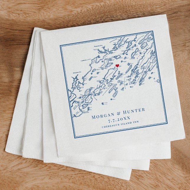 Chebeague Island Maine Map Navy Elegant Wedding Serviette (These Chebeague Island Maine napkins are perfect for your Chebeague Island Inn destination wedding)