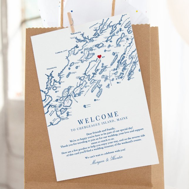 Chebeague Island Maine Wedding Welcome Itinerary Dankeskarte (This Chebeague Island Maine wedding welcome letter is perfect for your wedding weekend events)