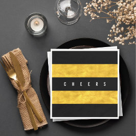 Chec Chic Gold Foil Black Stripes Holiday Party Serviette
