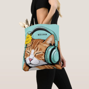 CHECK MEO Braune Katze mit Kopfhörern – Personalis Tasche