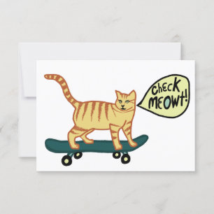 Check Meowt Punny Skateboard Tabby Carte Chat