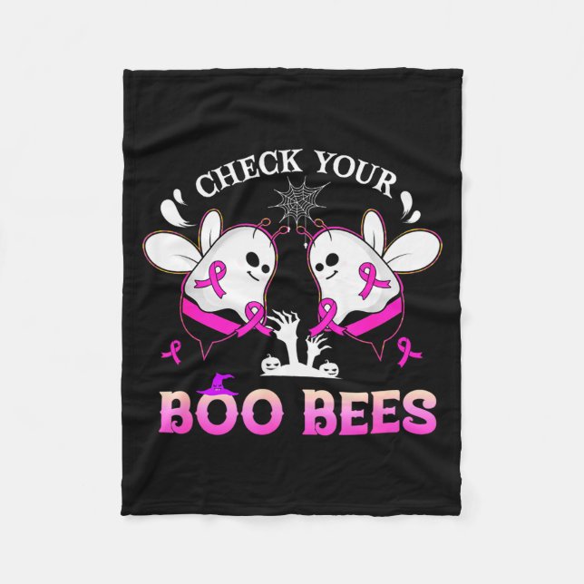 Check Your Boo Bees Funny Breast Cancer Halloween  Fleecedecke (Vorderseite)