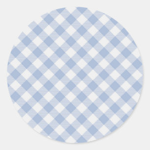 Checked Blue Gingham Classic Runder Aufkleber