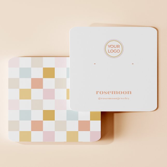 Checked Earring Display Card Quadratische Visitenkarte (Von Creator hochgeladen)