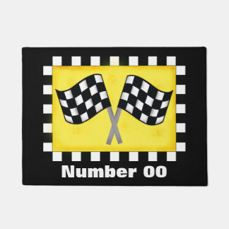 Checked Flag Race Number Personalisiert Black Fußmatte