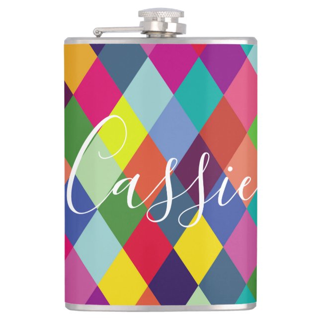 Checked Harlequin Rainbow Thermal Tumbler Flachmann (Vorderseite)