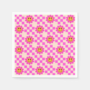 Checked Hot Pink Lächeln Blume mit Quadraten Serviette