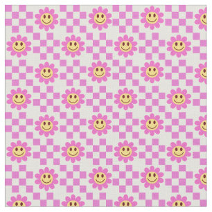 Checked Hot Pink Lächeln Blume mit Quadraten Stoff