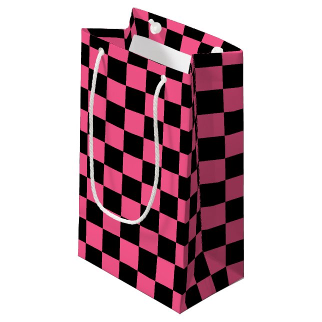 Checked Hot Roink und Black Kleine Geschenktüte (Vorderseite Schrägansicht)