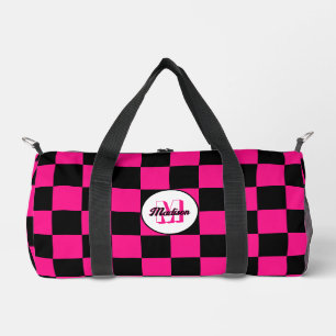 Checked Hot rosa Schwarzes geometrisches Retro Mon Duffle Bag