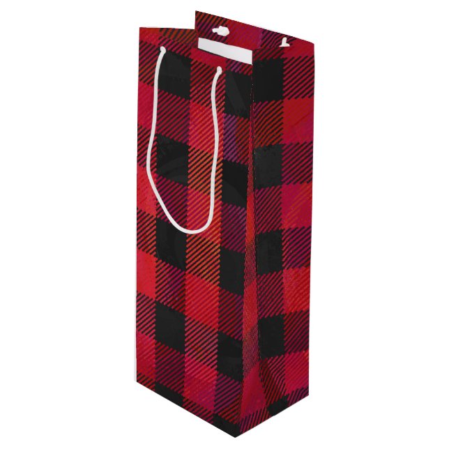 Checked Kariert Red and Black Geschenktüte Für Weinflaschen (Vorderseite Schrägansicht)