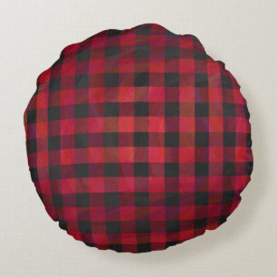 Checked Kariert Red and Black Rundes Kissen