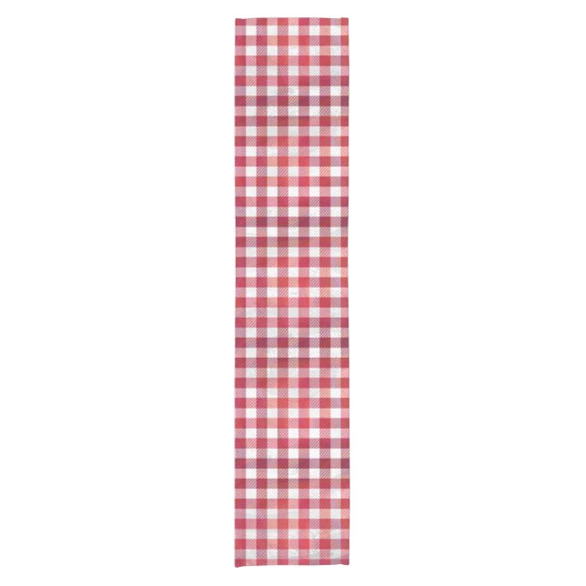 Checked Kariert Red and White Kurzer Tischläufer (Vorderseite)