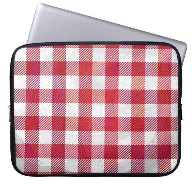 Checked Kariert Red and White Laptopschutzhülle (Vorderseite)