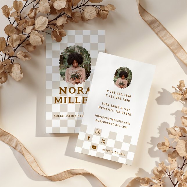 Checked Pattern Social Media Influencer-Foto Visitenkarte (Checkered Pattern Social Media Influencer Photo Business Card)