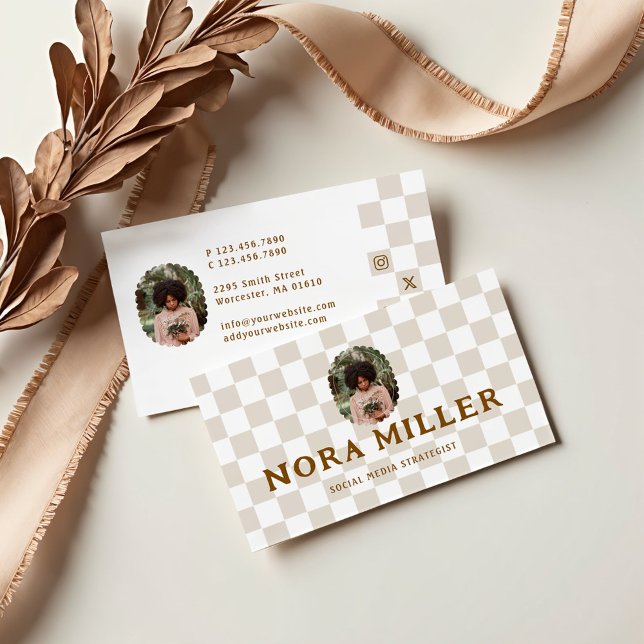 Checked Pattern Social Media Influencer-Foto Visitenkarte (Checkered Pattern Social Media Influencer Photo Business Card)